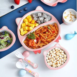 จานข้าวเด็ก จานเด็ก หมูชมพู เซต 5 ชิ้น ชุดทานอาหารจากเยื่อไผ่ ปลอดภัยจากสารพิษ เซ็ตจานข้าว Bamboo fiber tableware จานการ์ตูน จานเด็กยอดนิยม