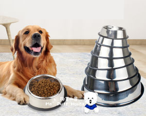 ชามอาหารสุนัข จานข้าวสุนัข ทําจากสเตนเลส มีขอบยางกันลื่น ชามใส่น้ํา ชามอาหารสัตว์เลี้ยง