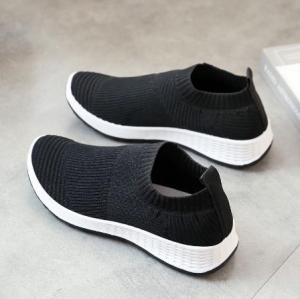 New Korean Womens Fly Knitting White Socks Shoes Black Rubber Soft Slippery Wear-Resisting Casual Shoes COD