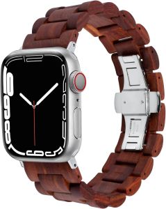 Sandalwood Strap for Apple Watch 49mm 46mm 45mm 44mm 42mm 41mm 40mm 38mm for Men and Women Solid Wood Replacement Watch Band for Apple Watch Ultra 3 2 Series 10/9/8/7/SE/6/5/4/3/2
