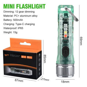 Mini Flashlight LED Multi-function Waterproof Keychain Flashlight Portable Type-C Charging Magnetic Warning Camping Torch Light