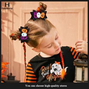 Hayating 2Pcs Halloween Glitter Bow Hair Clips Glittering Ghost Pumpkin Spider Bownot Hairpin For Girls Party Headwear Hair Accessories