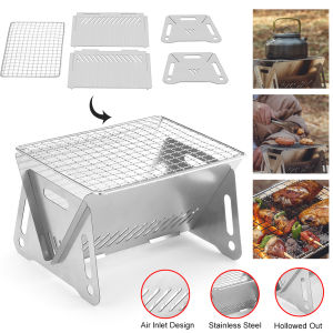 LO【Ready Stock】Folding Outdoor Grill Stove Stainless Steel Detachable BBQ Stove Portable Charcoal Stove Cooking Grill for Camping Travel Picnic