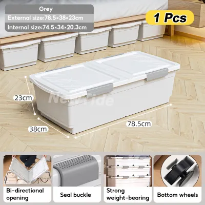 LifeStow Under Bed Storage Box Home Flat Toy Organizer Large-Capacity Wardrob Quilt Storage with Wheels Plastic Dustproof Storage Container with Lid