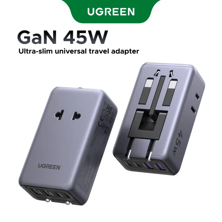 UGREEN 45W GaN Travel Adapter, All-in-One Charger with EU/UK/US/AU Plugs, Fast Charging for Phones & Laptops