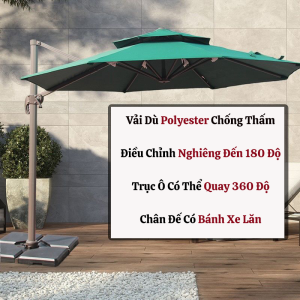 Ô Dù Lệch Tâm Mái Tròn Che Ngoài Trời 3m Khung Hợp Kim Nhôm Cao Cấp Nhập Khẩu  (Bao Gồm Vỏ Chân Đế) Bảo Hành 3 Năm
