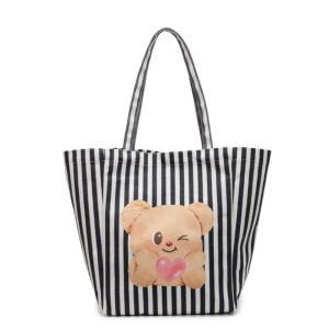 XINGG39 Dễ thương Túi tote hình gấu trúc bướm Hoạt hình Vải bố Túi xách kẻ sọc in họa tiết Đơn giản Sức chứa lớn Túi đeo vai Gấu Vàng Phụ nữ