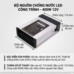 Nguồn LED đúc 12V 33A chống nước tuyệt đối - Nguồn tổng ngoài trời siêu bền lỗi 1 đổi 1 trong 6 thángi