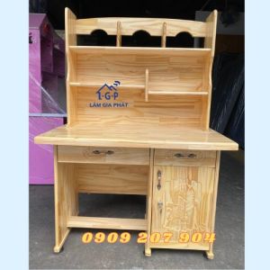 BÀN HỌC SINH GỖ THÔNG GHÉP MÀU VÀNG GỖ TỰ NHIÊN LIỀN KỆ