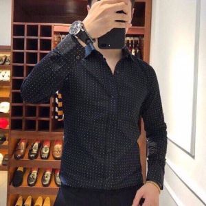 Áo sơ mi gấp hộp họa tiết chấm bi cao cấp FATUNO siêu đẹp màu xanh đen