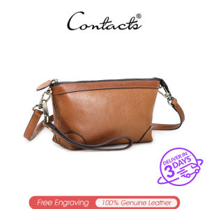 CONTACTS Genuine Leather Sling Shoulder Bags for Women Luxury Designer Female Bags Handbags Clutch Bags Phone Pocket Wallets