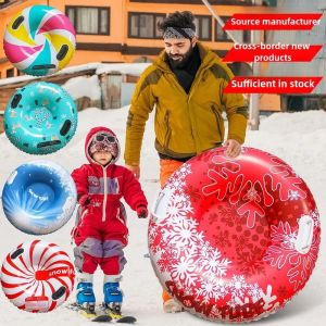 SERAPHYXO Thicken Inflatable Ski Ring with Handle PVC Winter Snow Tube Practical Foldable Sledding Tube Outdoor