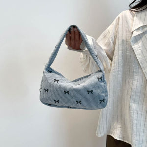 MOUSSON  กระเป๋าสะพายข้างพิมพ์ลายแฟชั่นผ้าลูกฟูกสำหรับผู้หญิงกระเป๋ารักแร้ฤดูใบไม้ร่วงใหม่กระเป๋าสะพายไหล่แฟชั่นเรียบง่าย