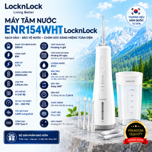 Máy Tăm Nước LocknLock ENR154WHT 250ml – 4 Chế Độ 50–150 PSI Pin 2000mAh Chống Nước IPX7