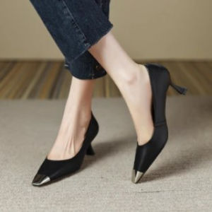 Free Shipping Metal Head Fashionable And Comfortable High Heels For Women New Autumn Collection Square Toe Pure And Elegant White Stiletto Pumps