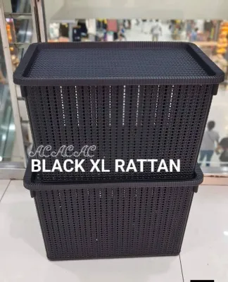 ASHER black rattan eco tray with lid rattan basket with cover
