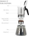 Stovetop Espresso Maker and Coffee Maker, Classic Moka Pot, Crystal Glass-top & Stainless Steel Coffee Maker Mocha Pot, Greca De Cafe, Cuban and Italian Coffee Maker for Cafetera Cubana (240ml). 