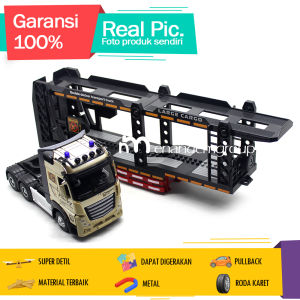 Diecast Miniatur Mainan Mobil Kontainer Truk Trailer Car Carrier Towing Metal Skala 1/24 Jumbo