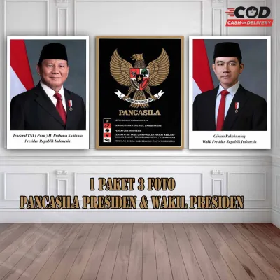 FOTO PLUS BINGKAI PANCASILA PRESIDEN DAN WAKIL PRESIDEN PRABOWO GIBRAN UKURAN BESAR / HIASAN KELAS / HIASAN RUANG KERJA / HIASAN RUANG DINAS