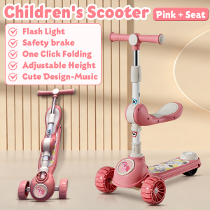 Kids Scooter With Led Light Wheels & Music Foldable Adjustable Height Scooterskuter Budak Outdoor Toys Children‘s Scooter