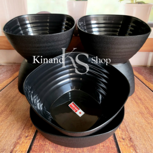 12 pcs mangkuk kotak jumbo ramen plastik hitam dop terbaru