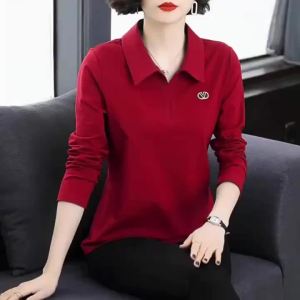 Áo Thun Polo Dài Tay Thường Ngày Cho Phụ Nữ Trung Niên Mùa Xuân Thu Đông Cỡ Lớn Dáng Ôm Vừa Vặn Thoải Mái Đa Năng