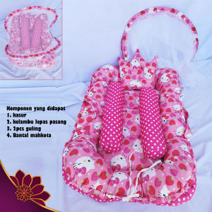 KASUR BAYI BABY NEST PREMIUM DENGAN KELAMBU + FREE BANTAL PEYANG + TAS DAN GULING BAYI (BISA 2 SISI MOTIF BOLAK BALIK)