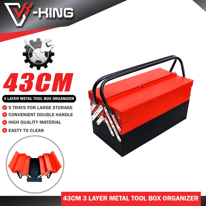 V-KING 3 Layer Heavy Duty Metal Tool Box Organizer with 5 Tray