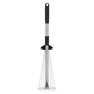 Sapu Garuk Besi 9/15 Gigi Penggaruk Daun Teleskopik Scalable Garden Rake Dapat Diperpanjang Daun Rake Dengan Fleksibel Batang Gigi