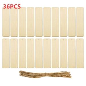 36Pcs Wood Blank Bookmark Laser-Cut Wood Tag Book Mark With Hole Rope DIY Craft Blank Reading Label
