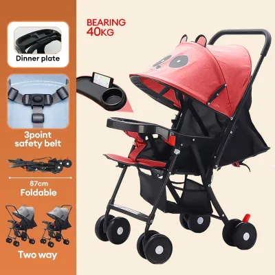 BEIGE Stroller Bayi 2 Arah Lipat Ringan Bisa Tidur Rata Travel Kereta Dorong Anak 0-8 Tahun