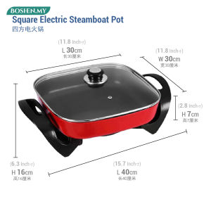 Square Pot Multifunction Electric Hot Pot Steamboat Non Stick Pot 5L Periuk Persegi Pelbagai Fungsi Periuk 四方火锅电热锅 YY06