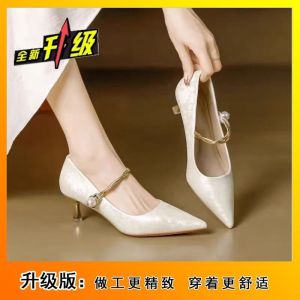 Free Shipping New Chinese-Style Pointed-Toe High Heels Elegant And Perfect With Dresses Featuring A Single-Strap Design Suitable For Autumn Wear And With A Closed-Toe Style For Women