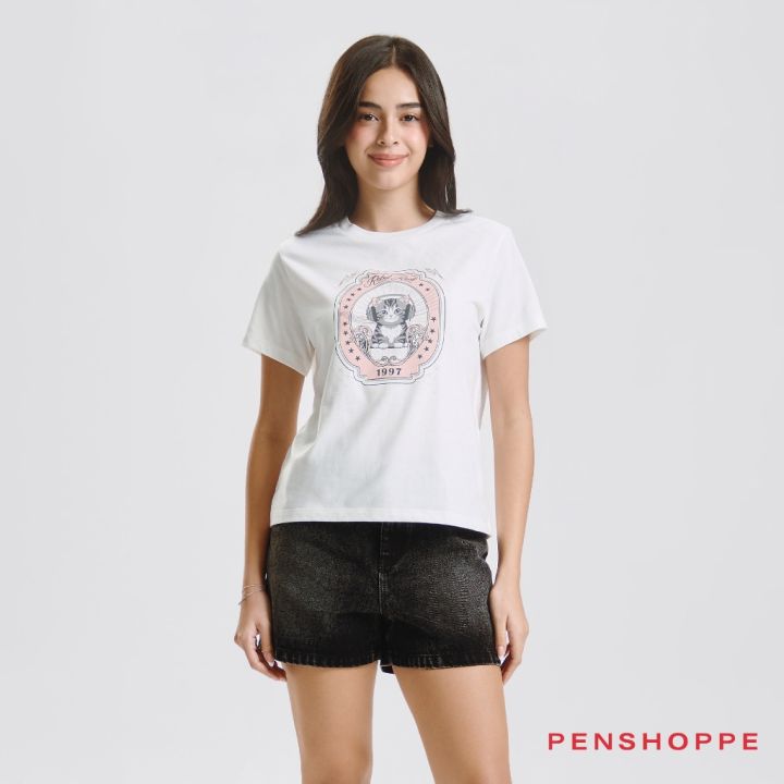 Penshoppe Cat Relaxed Graphic T-Shirt For Women [Tshirt, T shirt] . C ...