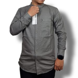 Kemko Dewasa ZILAND Kemeja Koko Abu Pria Lengan Panjang Katun Polos Sigaret Premium Ada Jumbo