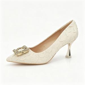 Womens Apricot Satin Stiletto Heels New Chinese Style Bridal Shoes Matching Xiuhe Outfit Wedding & Bridesmaid Formal Pumps