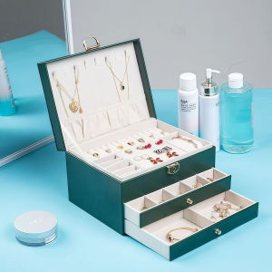 VISION Elegant Multifunction PU Leather Jewelry Box with Lock – Double Layer Large Capacity Organizer for Necklaces Earrings Rings & Watches