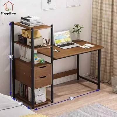 Happihaus Study Table with drawer Desktop Table Computer Table with Shelves Home Office Desk Home Bedroom