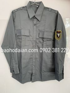 Áo bảo vệ màu xám dài tay vải kaki 65/35 logo tay