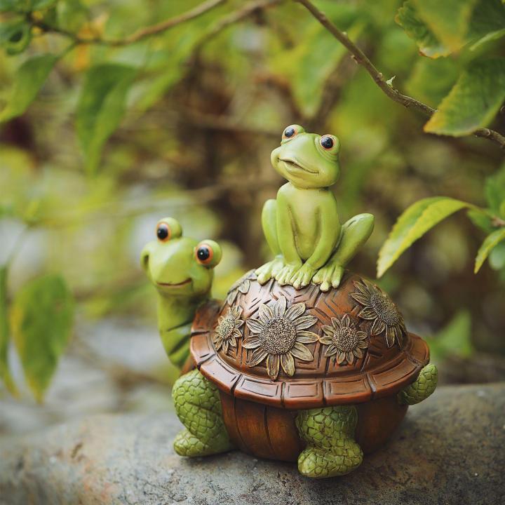 Dolity Garden Animal Ornament Figurines Art Crafts Frog Sit On Turtle ...