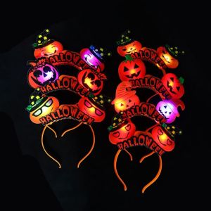 TSEVD Ghost Led Glowing Halloween Headband Skull Headpiece Skull Hair Hoop Cute Halloween Party Decorations Pumpkin Lantern Headpiece Lady