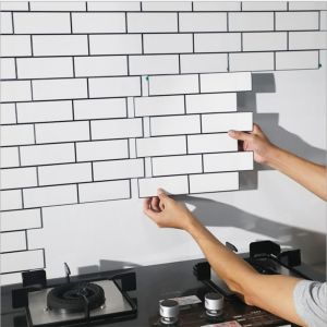 OKKFINE Easy Wallpaper Self Adhesive Wall Tiles 3D Tile Sticker Peel and Stick Kitchen Bathroom
