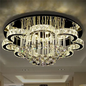 Đèn ốp trần pha lê Đèn trần hình tròn khổ lớn 3 chế độ ánh sáng trang trí phòng khách hiện đại có khiển