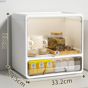 ตู้เก็บของอเนกประสงค์ ถ้วยแก้ว ถ้วยกาแฟ หรือ เครื่องสำอาง กันฝุ่น ที่วางแก้ว ที่เก็บชุดน้ำชา มีลิ้นชักสองลิ้นชัก