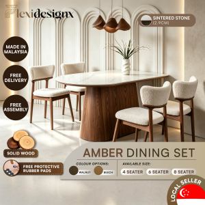 Flexidesignx HAMBER Dining Set Half Round Dining Table 150cm Sintered Stone 2-6 Seater Dining Chair