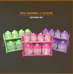 RAK BUMBU 2 SUSUN - Bonus 7 Toples dan Sendok / Rak Sambal Gantung / Kitchen Set