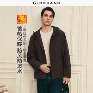 GIORDANO Men Jackets G+ Embroidery Far-Infrared Hooded Windbreakers Regular Fit Fashionable Casual Jackets 01076677
