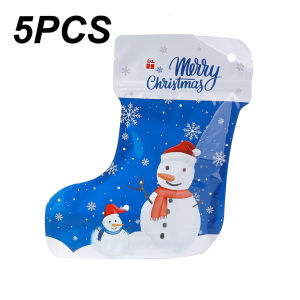 5pcs Christmas Stockings Boots Gift Bags Candy Bag Ziplock Santa Claus Snowman Elk Present Bag Christmas Decoration for Home New Year