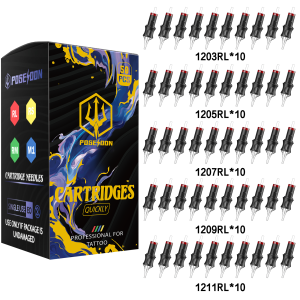 POSEIDON V5 Tattoo Needles Cartridge 50pcs/Box RL Mix Size #12 Standard Assorted Disposable Tattoo Needles for Tattoo Pen