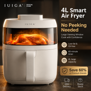 Air Fryer 4L - IUIGA PFAS-Free & Oil-Free Healthy Cooking Compact Air Fryer for Small Kitchen/HDB Digital Timer SG Local Warranty